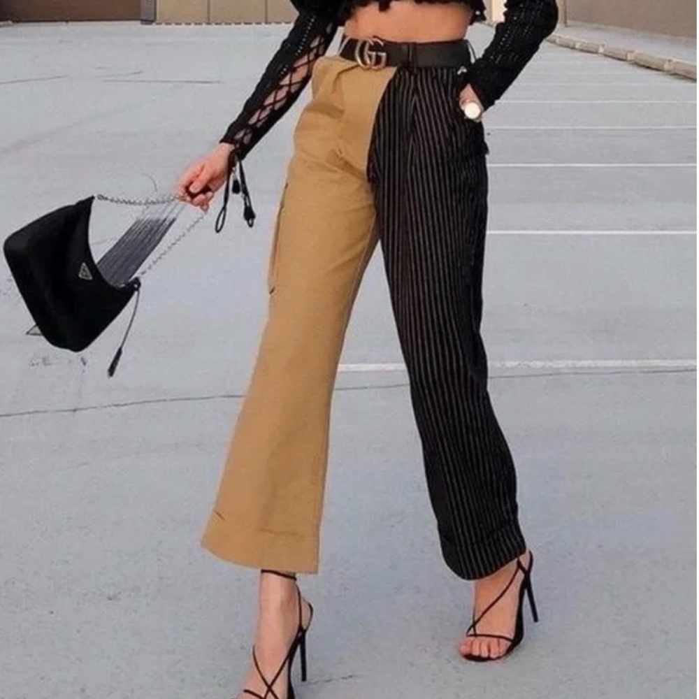 🖤🤎Choosy High Rise Straight Leg Cargo Jeans SZ 4 Cuffed Cropped Mixed Media🖤🤎NWT